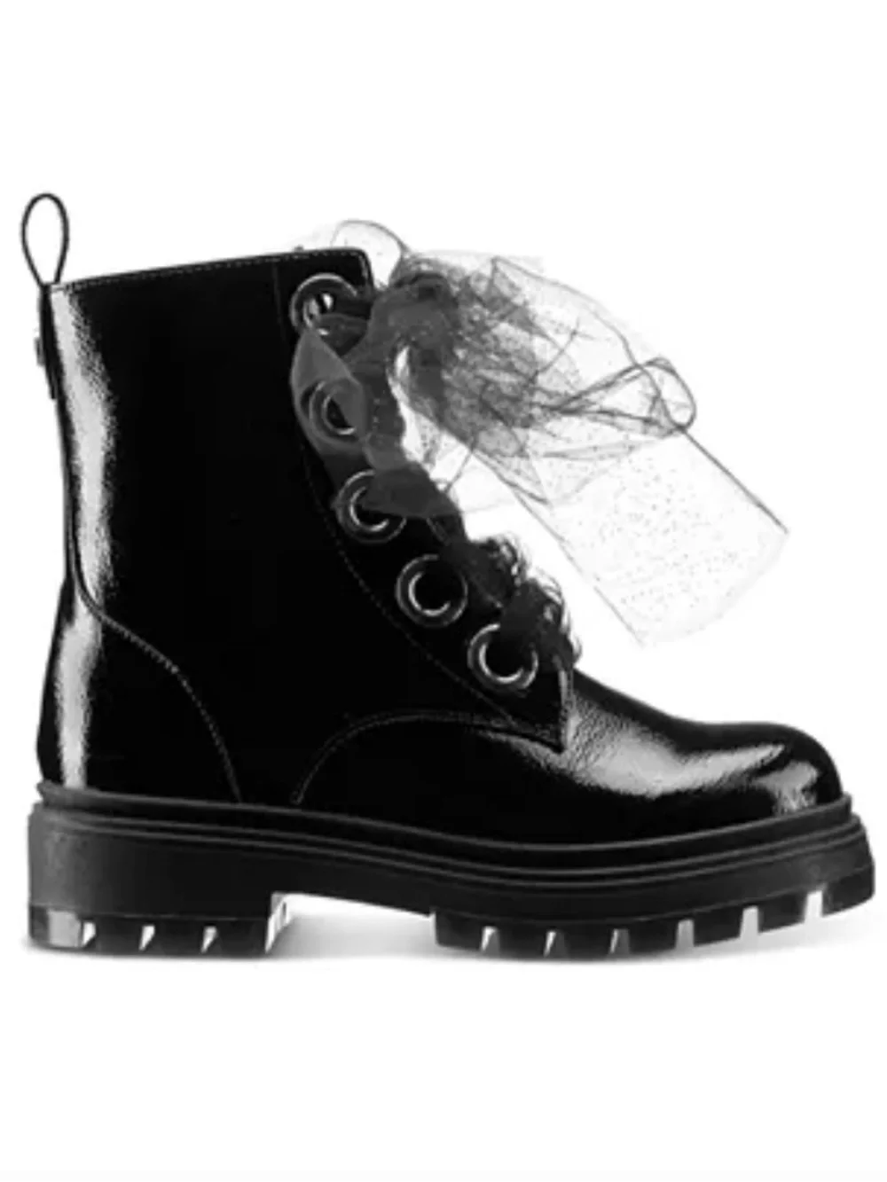 NWT Nina Black Patent Chassy Booties With Tulle Laces